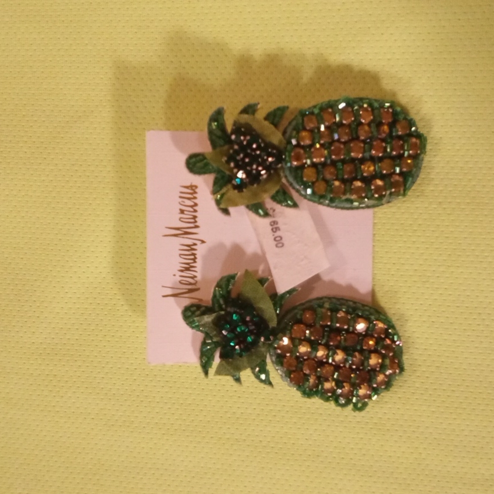 - Neiman Marcus Leather & Crystal Pineapple Earrings NWT